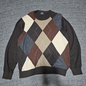 Joe Joseph Abboud XL Argyle Cotton Crewneck Sweater Brown